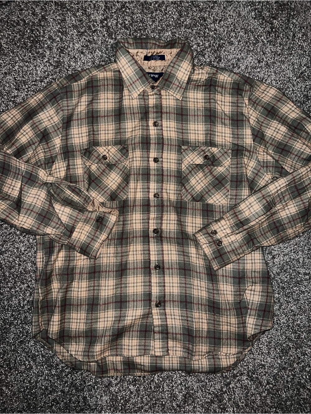 Arrow Men's Beige and Green Plaid Button-Down Shirt